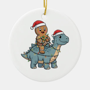 Gingerbread rijden op een dinosaurus Kerstman Keramisch Ornament