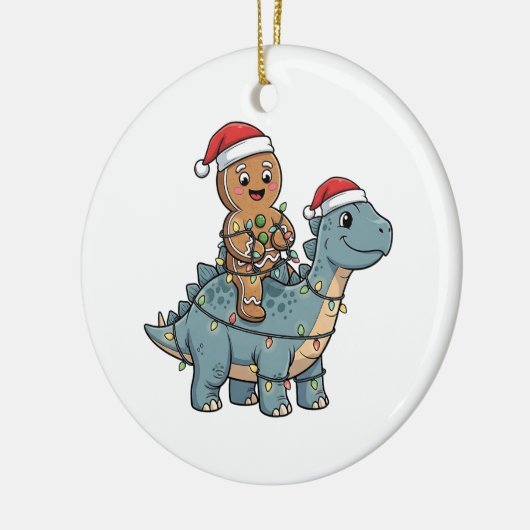 Gingerbread rijden op een dinosaurus Kerstman Keramisch Ornament (Links)