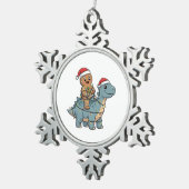 Gingerbread rijden op een dinosaurus Kerstman Tin Sneeuwvlok Ornament (Rechts)