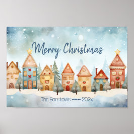 Gingerbread Row Huizen Kerst Poster