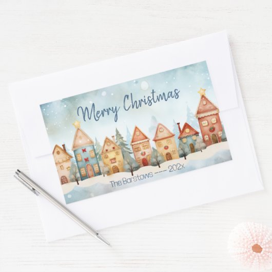 Gingerbread Row Huizen Kerst sticker (Envelop)