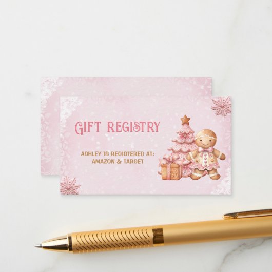 Gingerbread Roze Baby shower Gift Registry Kaart (Voorkant / Achterkant in situ)