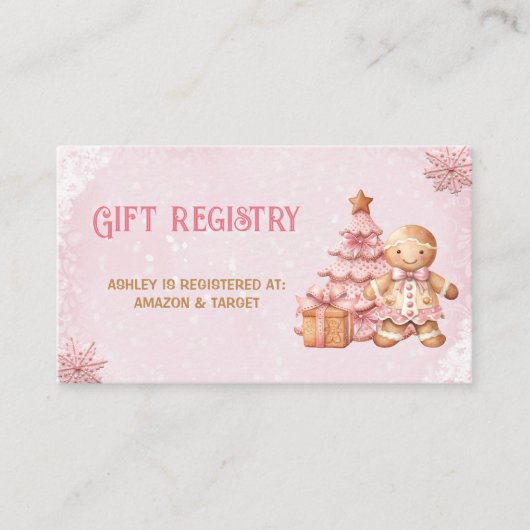 Gingerbread Roze Baby shower Gift Registry Kaart (Voorkant)