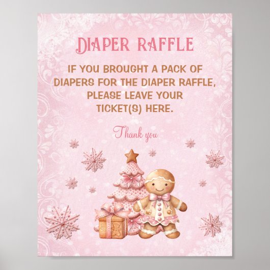 Gingerbread Roze Baby shower Luier Raffle Sign Poster (Voorkant)