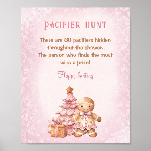 Gingerbread Roze Baby shower Pacifier Hunt Game Poster (Voorkant)