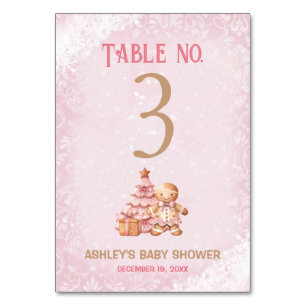 Gingerbread Roze Baby shower Tafelnummer Teken