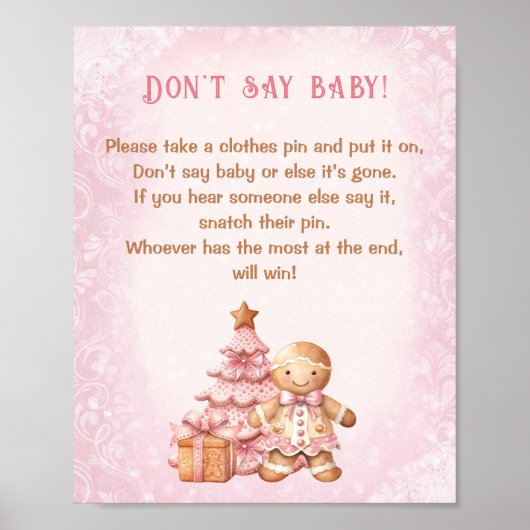 Gingerbread Roze Baby shower Zeg niet Baby Game Poster (Voorkant)