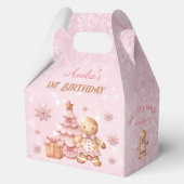 Gingerbread Roze Kerst 1e Verjaardag Medium Bedankdoosjes (Achterkant)