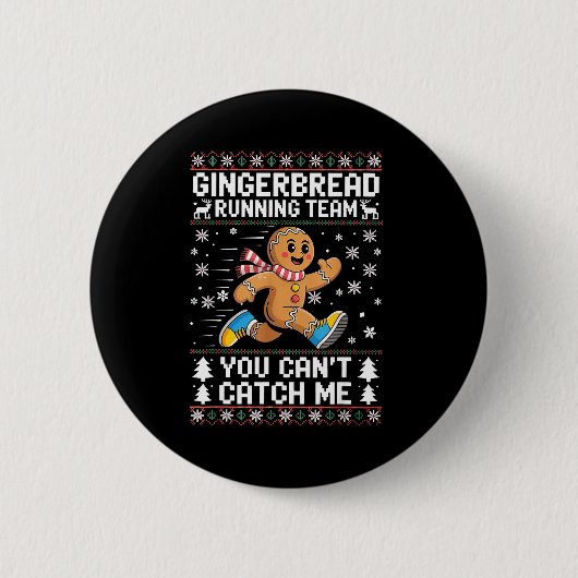 Gingerbread Running Team Christmas Run Runner Funn Ronde Button 5,7 Cm (Voorkant)