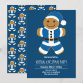 Gingerbread Santa Blue Virtual Christmas Party Kaart (Voorkant / Achterkant)