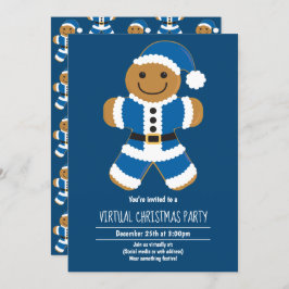 Gingerbread Santa Blue Virtual Christmas Party Kaart