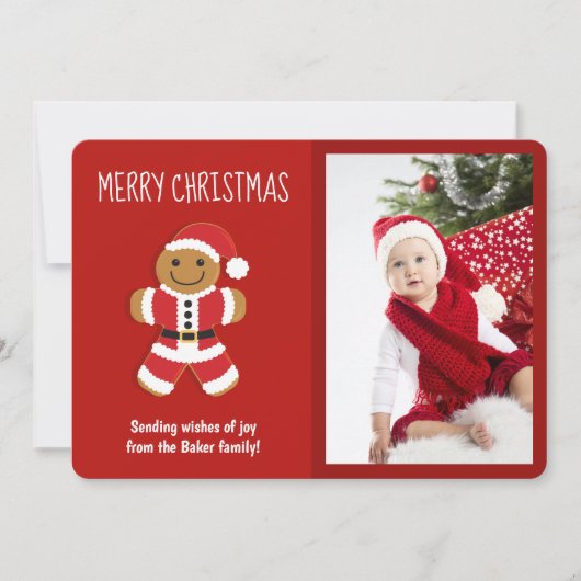 Gingerbread Santa Foto Kerstmis Platte Kaart (Voorkant)