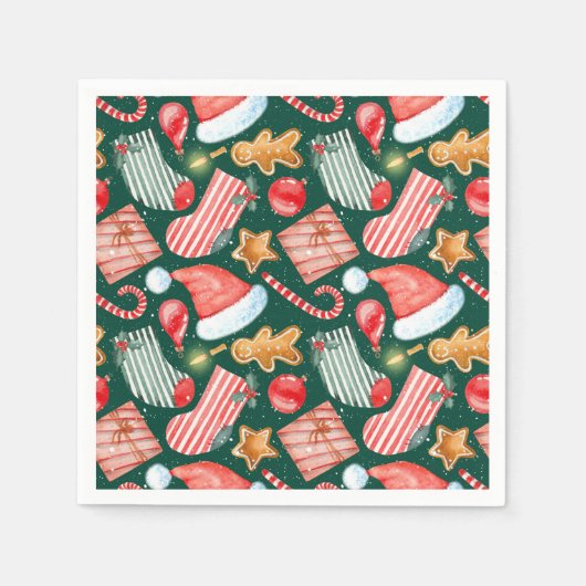 Gingerbread Santa Hat festive pattern watercolor Servet (Voorkant)