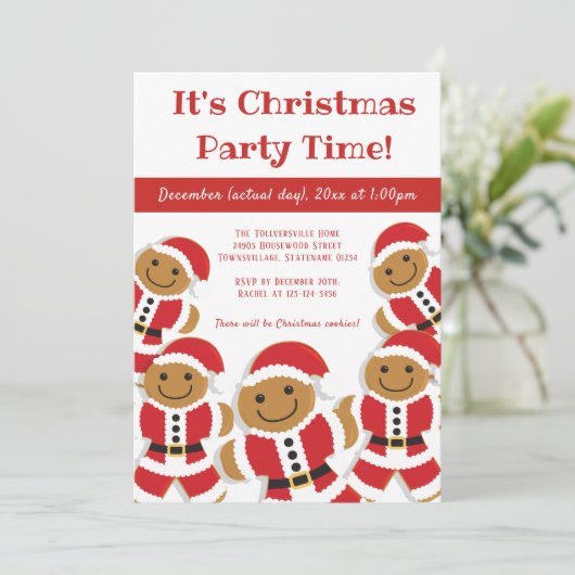 Gingerbread Santa Kerstmis Party Wit Rood Kaart (Staand voorkant)