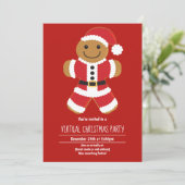 Gingerbread Santa Red Virtual Christmas Party Kaart (Staand voorkant)