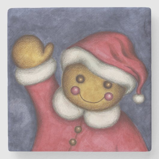 Gingerbread Santa Stone Onderzetter (Voorkant)