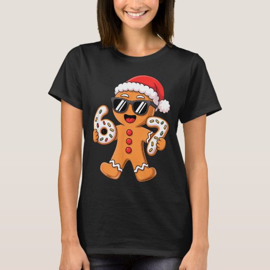 Gingerbread Santa With Sungles Holding 67 Cookies T-shirt (Voorkant)