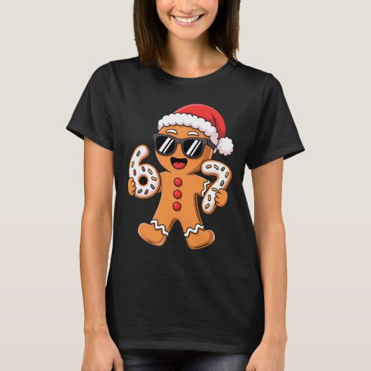 Gingerbread Santa With Sungles Holding 67 Cookies  T-shirt (Voorkant)