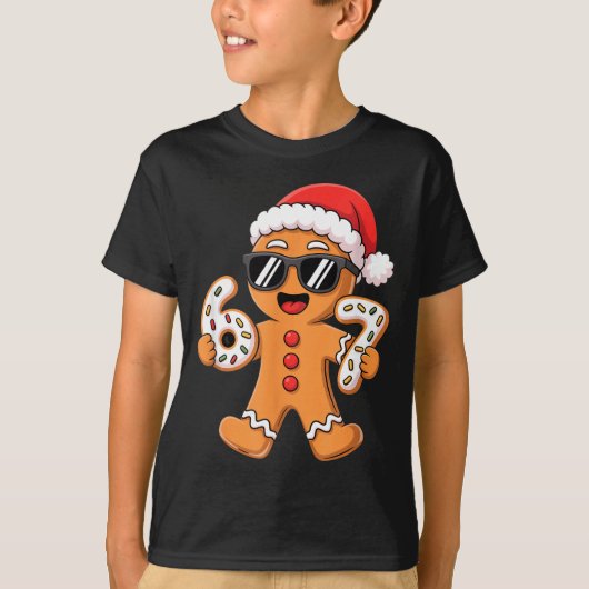 Gingerbread Santa With Sungles Holding 67 Cookies T-shirt (Voorkant)