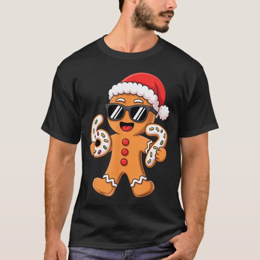 Gingerbread Santa With Sungles Holding 67 Cookies  T-shirt (Voorkant)