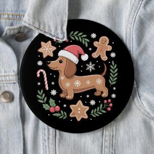 Gingerbread Sauseshond Liefhebber Dachshund Kerstm Ronde Button 6,0 Cm