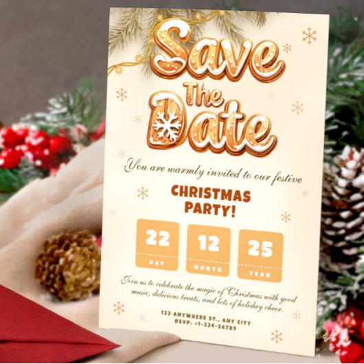 Gingerbread Save the Date Christmas Winter Party Kaart