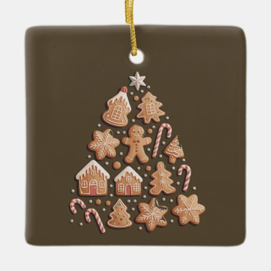 Gingerbread Schattigee kerstboom winterbakker Keramisch Ornament (Voorkant)