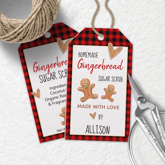 Gingerbread Scrub 🍪 Cadeau Labels met Buffalo Pla Cadeaulabel