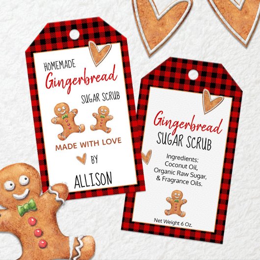 Gingerbread Scrub 🍪 Cadeau Labels met Buffalo Pla Cadeaulabel