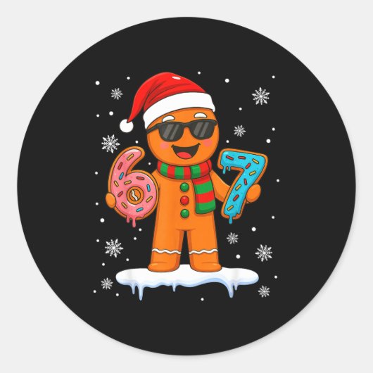 Gingerbread Six Seven 67 Meme 6 7 Funny Christmas  Ronde Sticker (Voorkant)