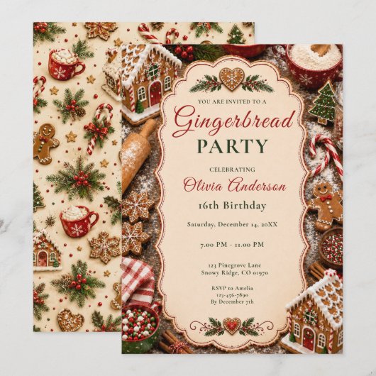 Gingerbread Sixteen Feest Kaart (Voorkant / Achterkant)