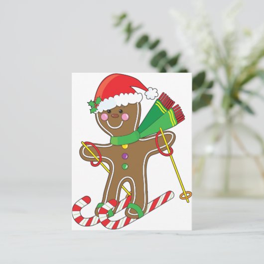 Gingerbread Skiloper Feestdagenkaart (Staand voorkant)