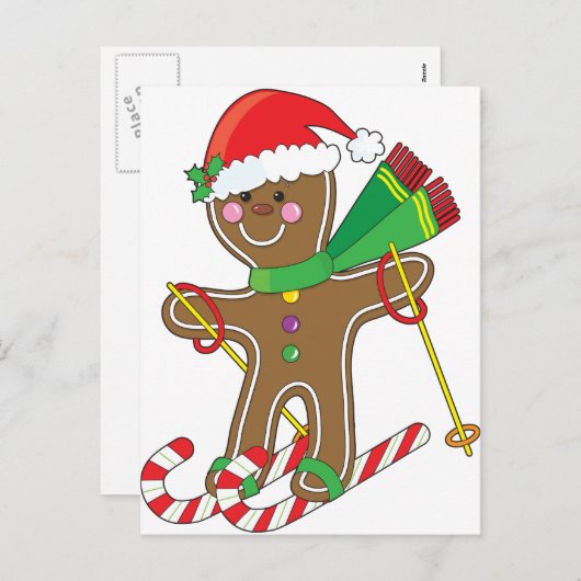 Gingerbread Skiloper Feestdagenkaart (Voorkant / Achterkant)