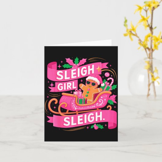 Gingerbread Sleigh Girl Nk Funny Christmas Women G Kaart (Gele Bloem)