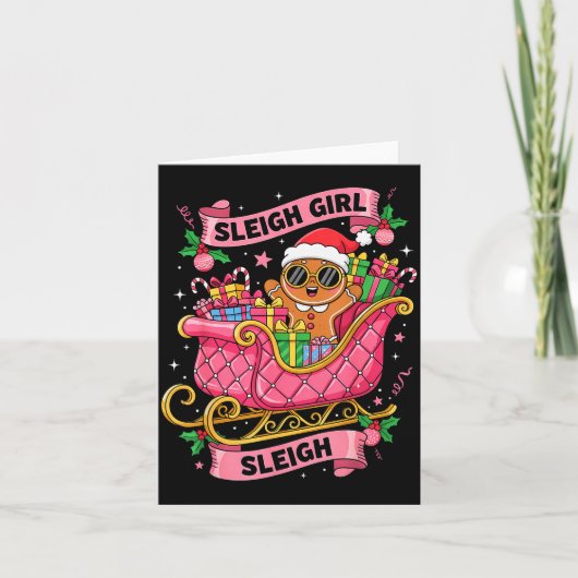 Gingerbread Sleigh Girl Nk Funny Christmas Women G Kaart (Voorkant)