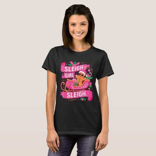 Gingerbread Sleigh Girl Nk Funny Christmas Women G T-shirt (Voorkant volledig)