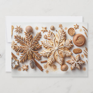 Gingerbread Sneeuwvlokken met Gouden Glitter Feestdagenkaart