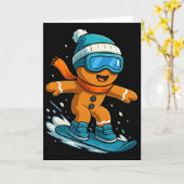Gingerbread Snowboarder Christmas Holiday Snowboar Kaart (Gele Bloem)
