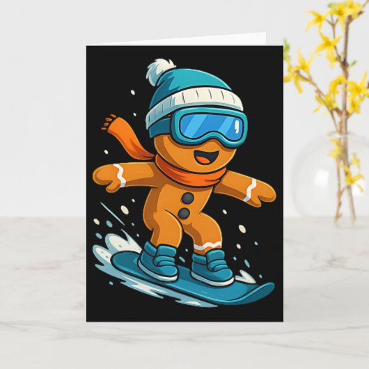 Gingerbread Snowboarder Christmas Holiday Snowboar Kaart (Gele Bloem)