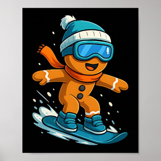Gingerbread-snowboarder Kerstvakantie Snowboarden Poster (Voorkant)