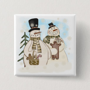 Gingerbread Snowmen T-shirts en cadeaus Vierkante Button 5,1 Cm