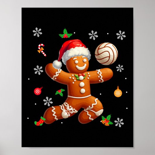 Gingerbread Spelen Volleybal Kerst Speler Ki Poster (Voorkant)