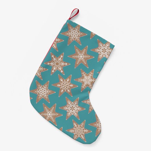 Gingerbread Stars Christmas Stocking (Green) Kleine Kerstsok (Voorkant (Hangend))