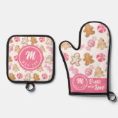 Gingerbread & SugarPlum Monogram Ovenwant & Pannenlap Set (Voorkant)