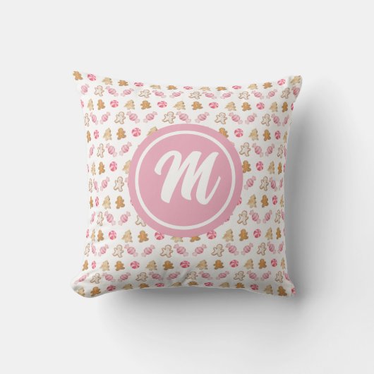 Gingerbread & Sugarplum Roze Monogram Patroon Kussen (Voorkant)