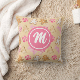 Gingerbread & Sugarplum Roze Monogram Patroon Kussen