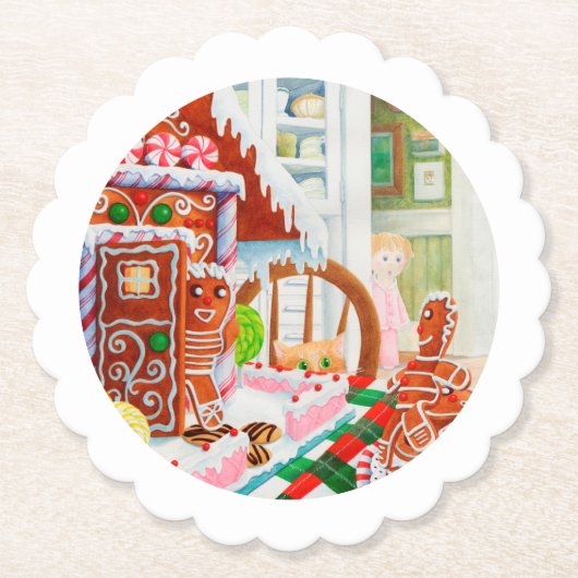 GINGERBREAD SURPRISE Scallop Rond Papier Onderzett Kartonnen Onderzetters (Voorkant)