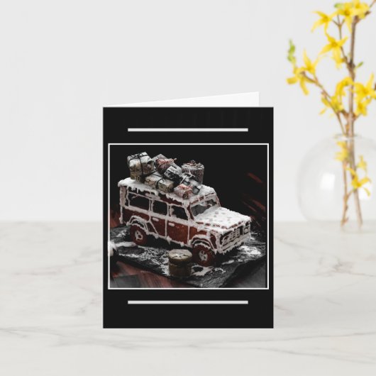 Gingerbread SUV voor Kerstmis Kaart (Gele Bloem)