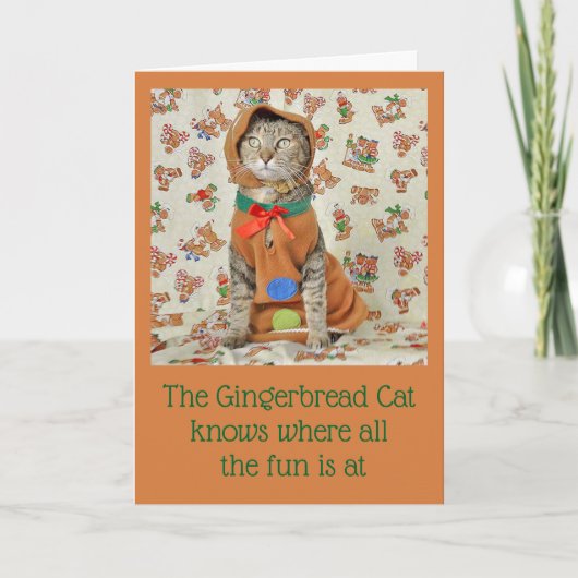Gingerbread Tabby Cat Christmas Kaart (Voorkant)