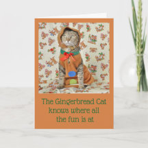 Gingerbread Tabby Cat Christmas Kaart